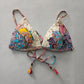 Colorful Y2K Swim Resort Beach Vacation Grunge Tropical Goth Bikini Top Large