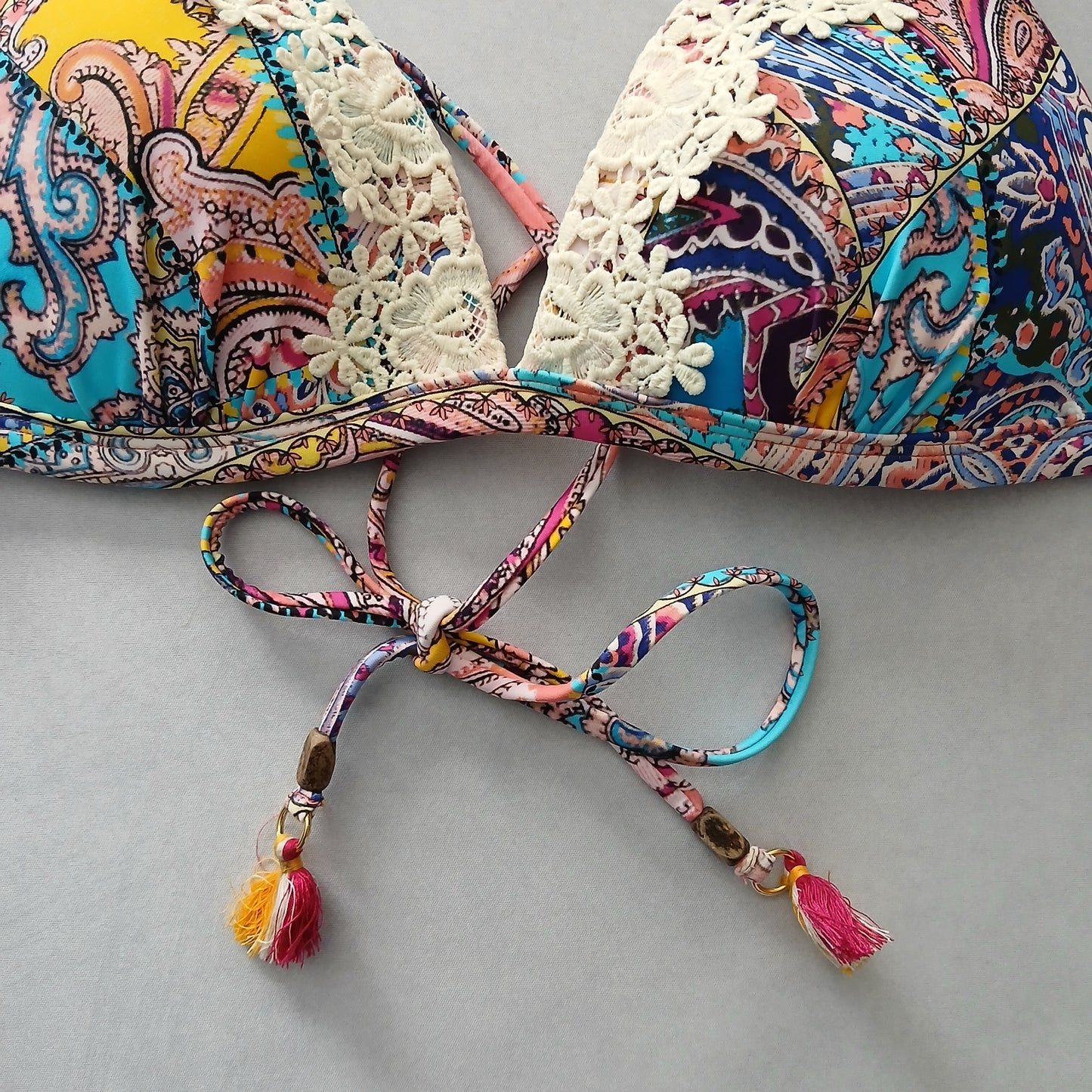 Colorful Y2K Swim Resort Beach Vacation Grunge Tropical Goth Bikini Top Large