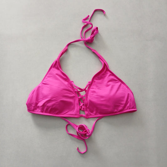 Pink Y2K Swim Resort Beach Vacation Grunge Halter Tropical Goth Bikini Top Large