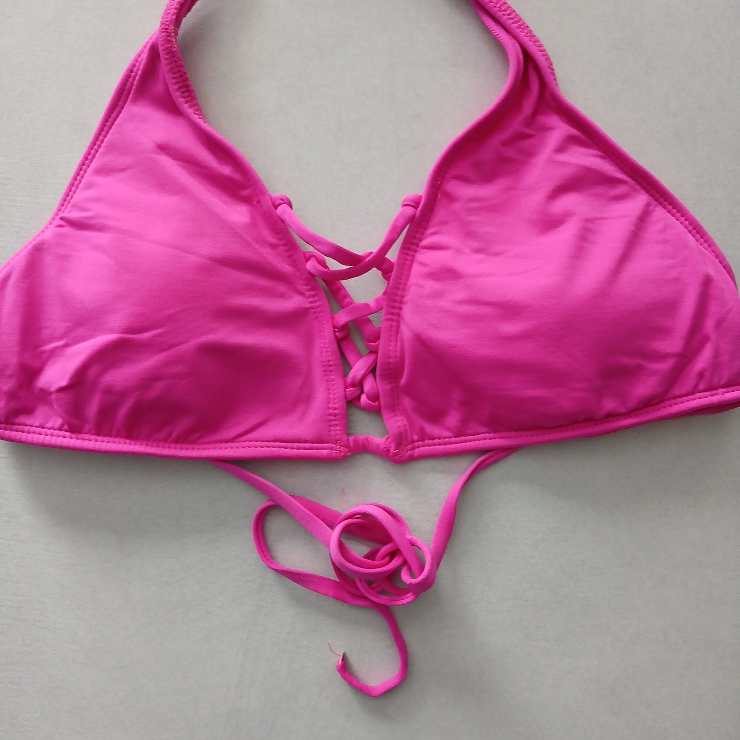 Pink Y2K Swim Resort Beach Vacation Grunge Halter Tropical Goth Bikini Top Large