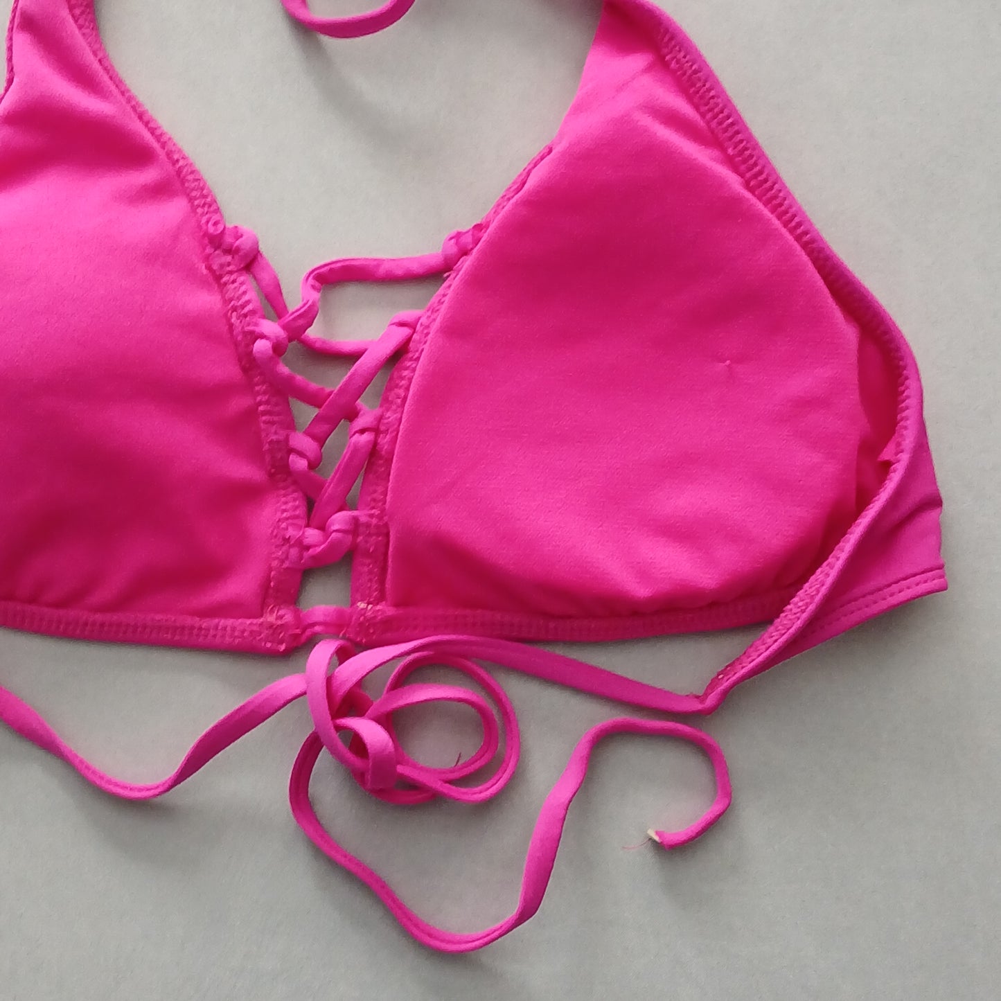 Pink Y2K Swim Resort Beach Vacation Grunge Halter Tropical Goth Bikini Top Large