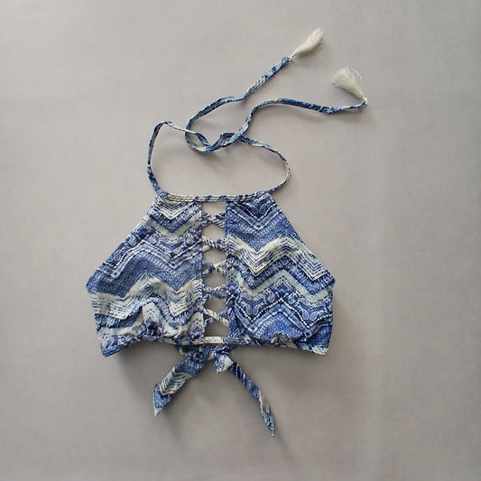 Blue Y2K Swim Resort Beach Vacation Grunge Tropical Goth Bikini Top Large