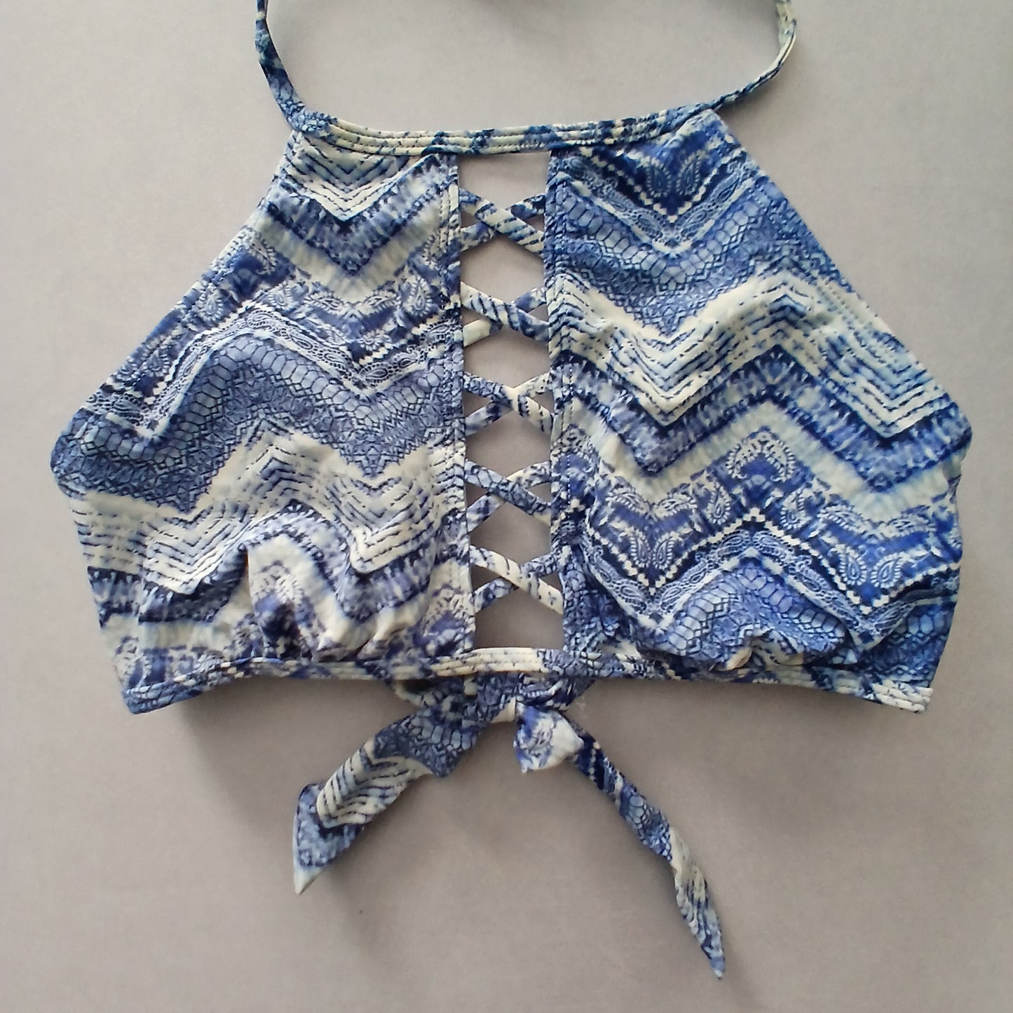 Blue Y2K Swim Resort Beach Vacation Grunge Tropical Goth Bikini Top Large
