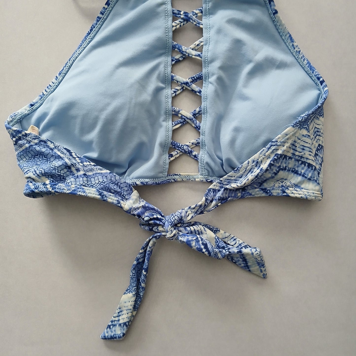 Blue Y2K Swim Resort Beach Vacation Grunge Tropical Goth Bikini Top Large