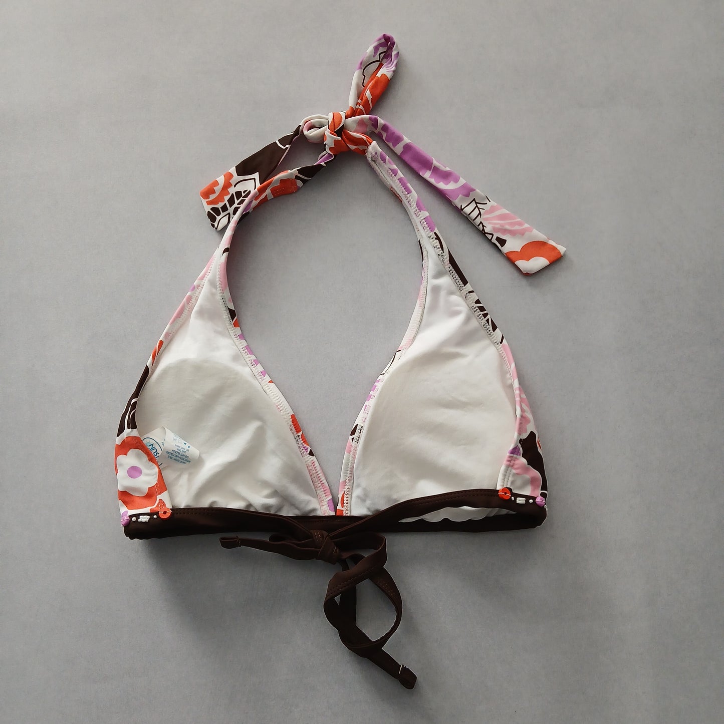 Brown Y2K Swim Resort Beach Vacation Floral Grunge Halter Goth Bikini Top Large