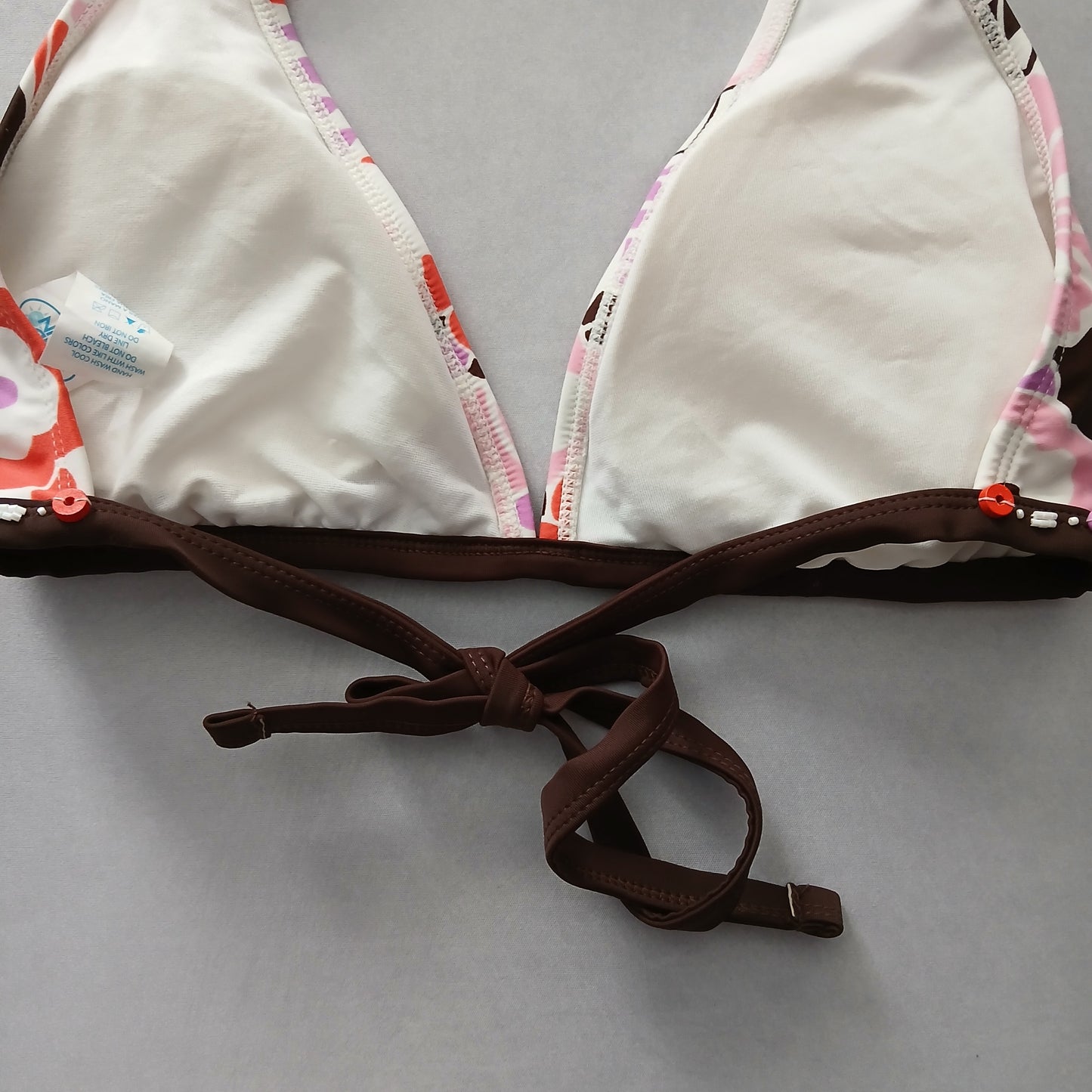 Brown Y2K Swim Resort Beach Vacation Floral Grunge Halter Goth Bikini Top Large