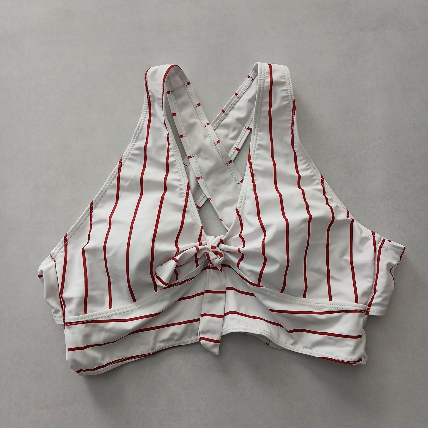 White Y2K Swim Resort Beach Vacation Stripe Grunge Crisscross Bikini Top Large