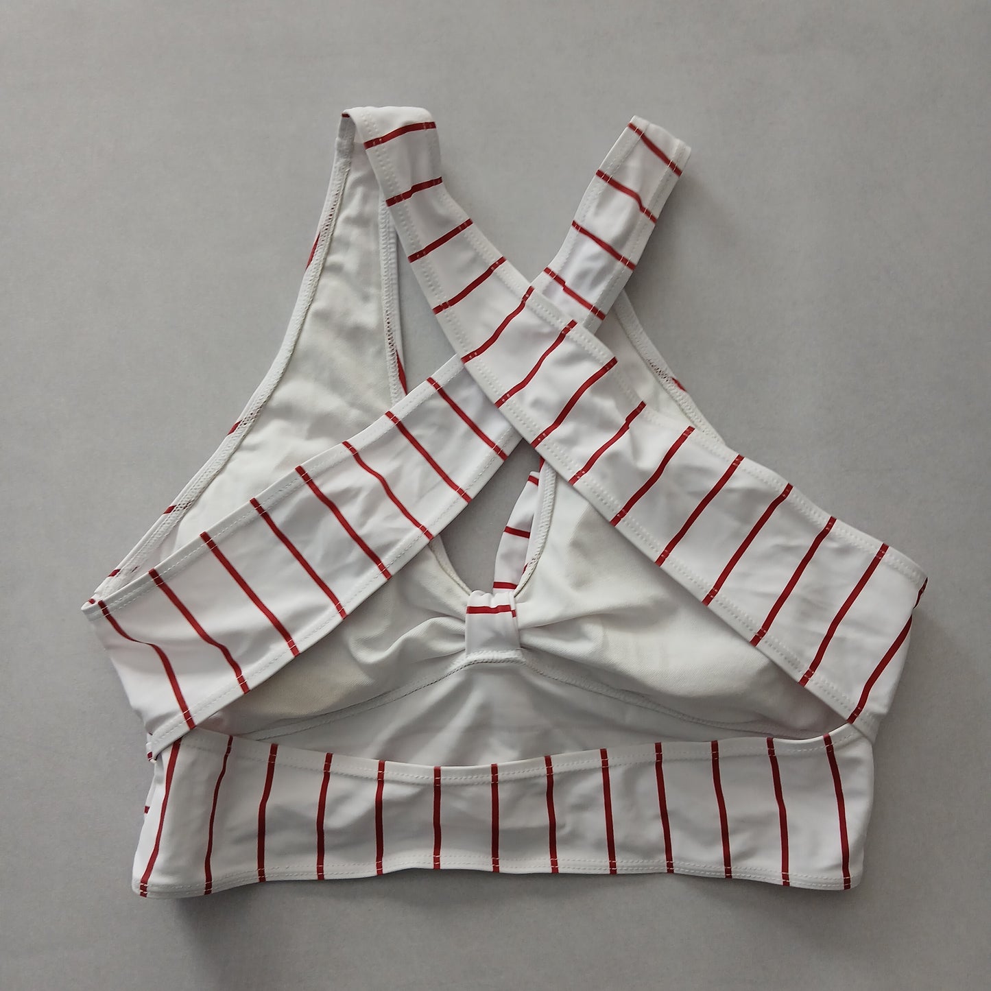 White Y2K Swim Resort Beach Vacation Stripe Grunge Crisscross Bikini Top Large