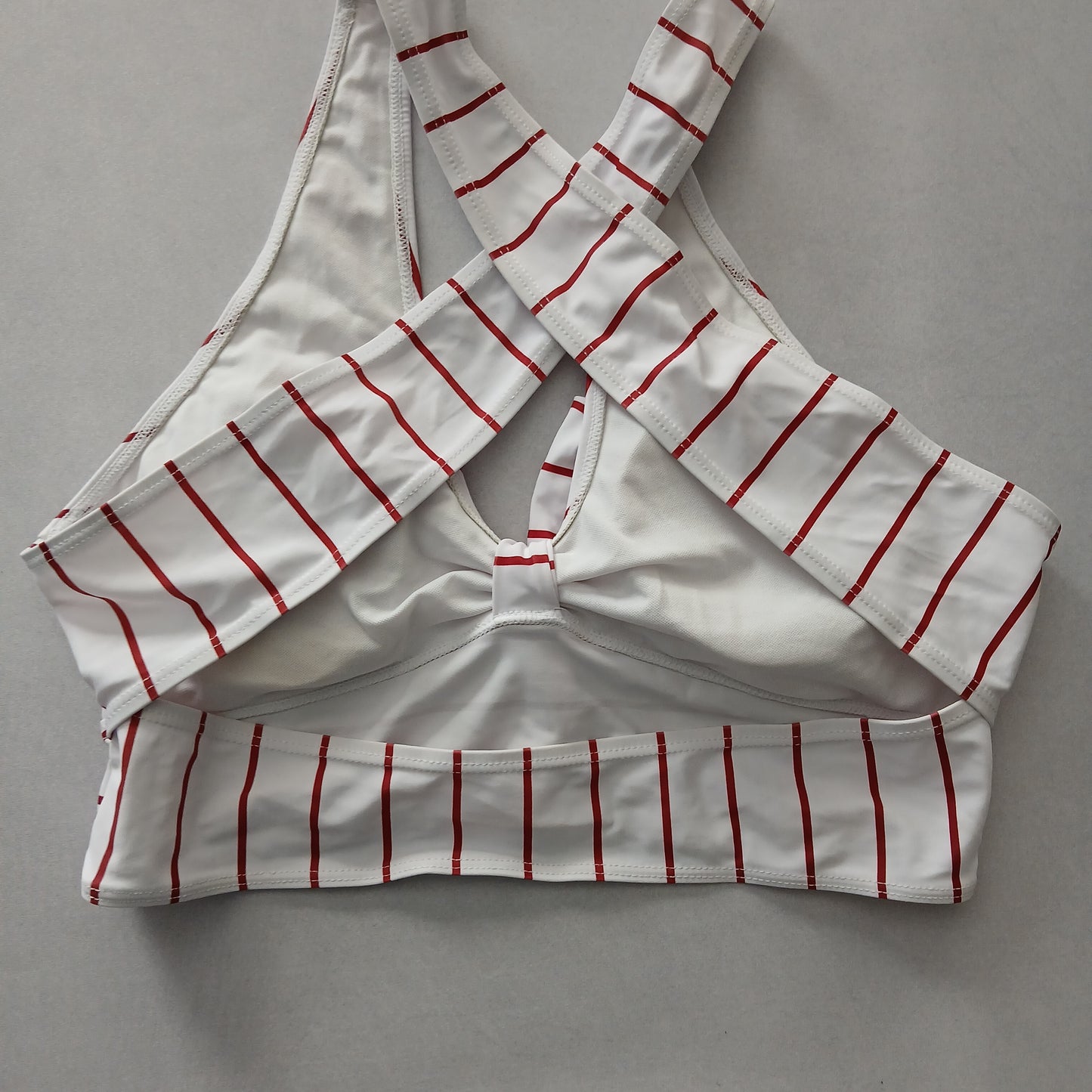 White Y2K Swim Resort Beach Vacation Stripe Grunge Crisscross Bikini Top Large