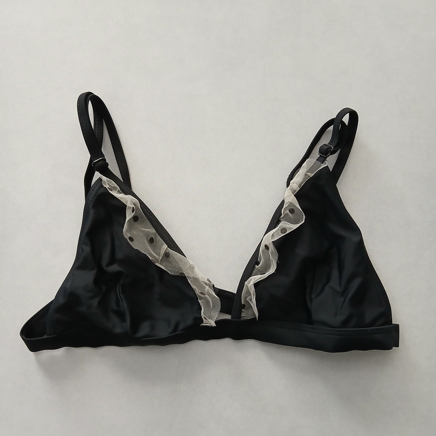 Black Y2K Swim Resort Beach Vacation Ruffle Grunge Polka Dot Bikini Top Medium