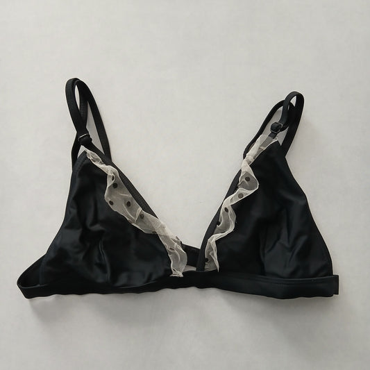 Black Y2K Swim Resort Beach Vacation Ruffle Grunge Polka Dot Bikini Top Medium