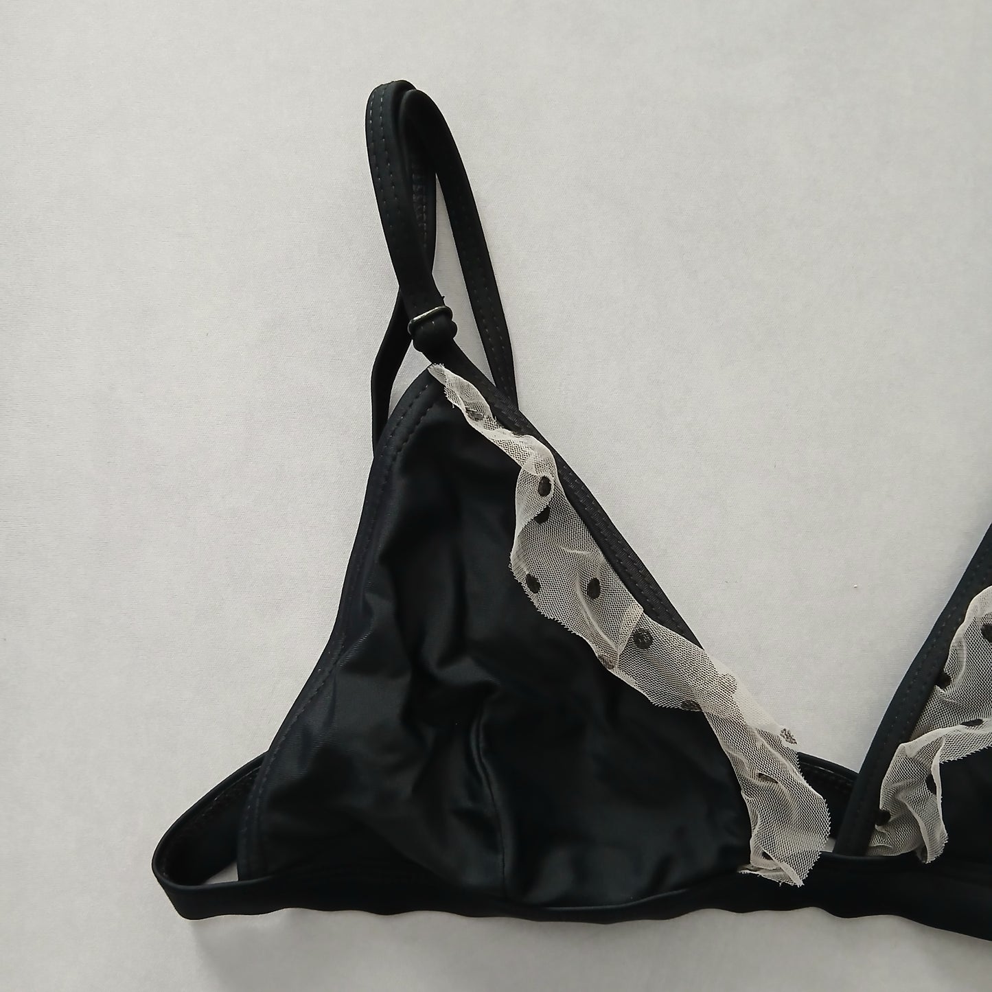 Black Y2K Swim Resort Beach Vacation Ruffle Grunge Polka Dot Bikini Top Medium