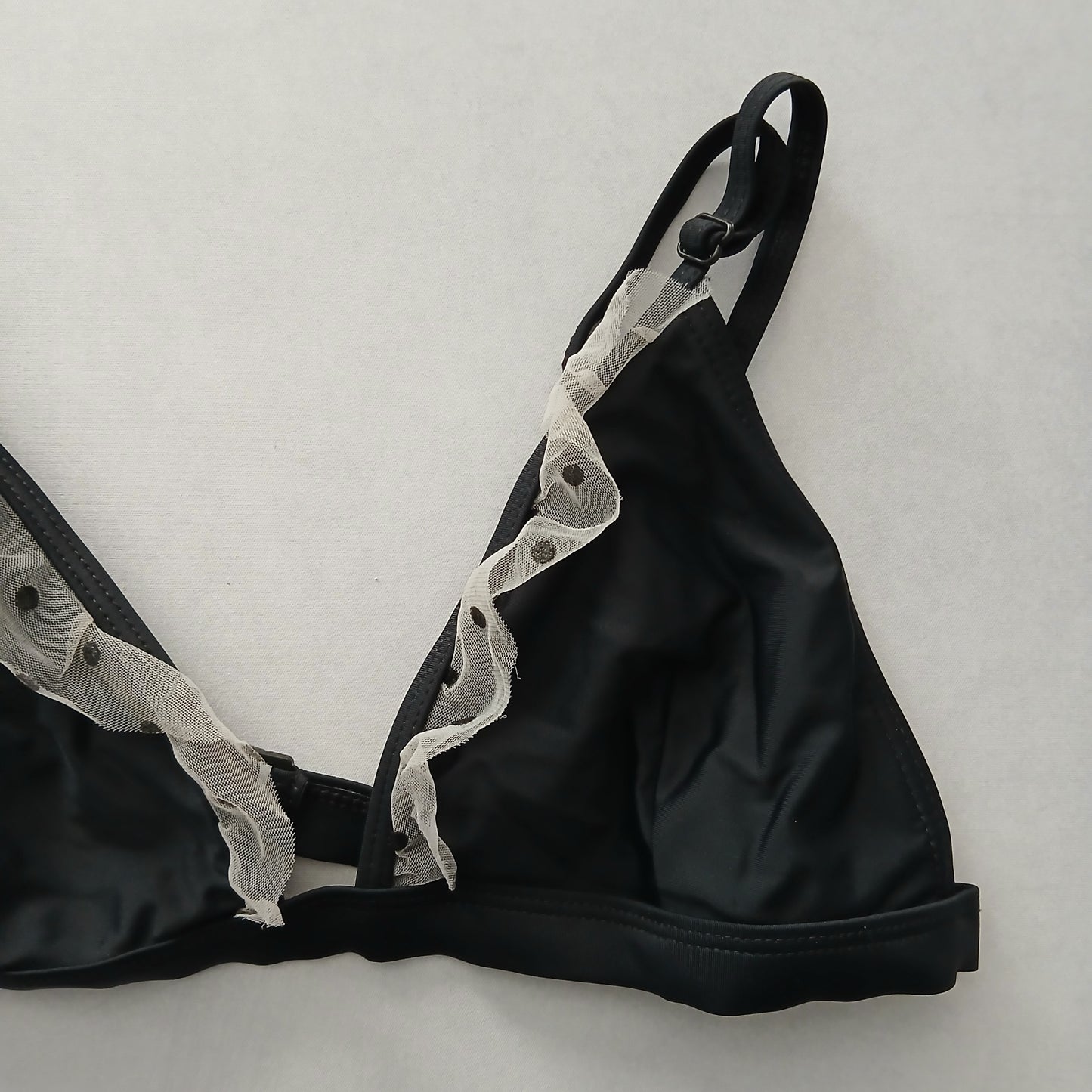 Black Y2K Swim Resort Beach Vacation Ruffle Grunge Polka Dot Bikini Top Medium