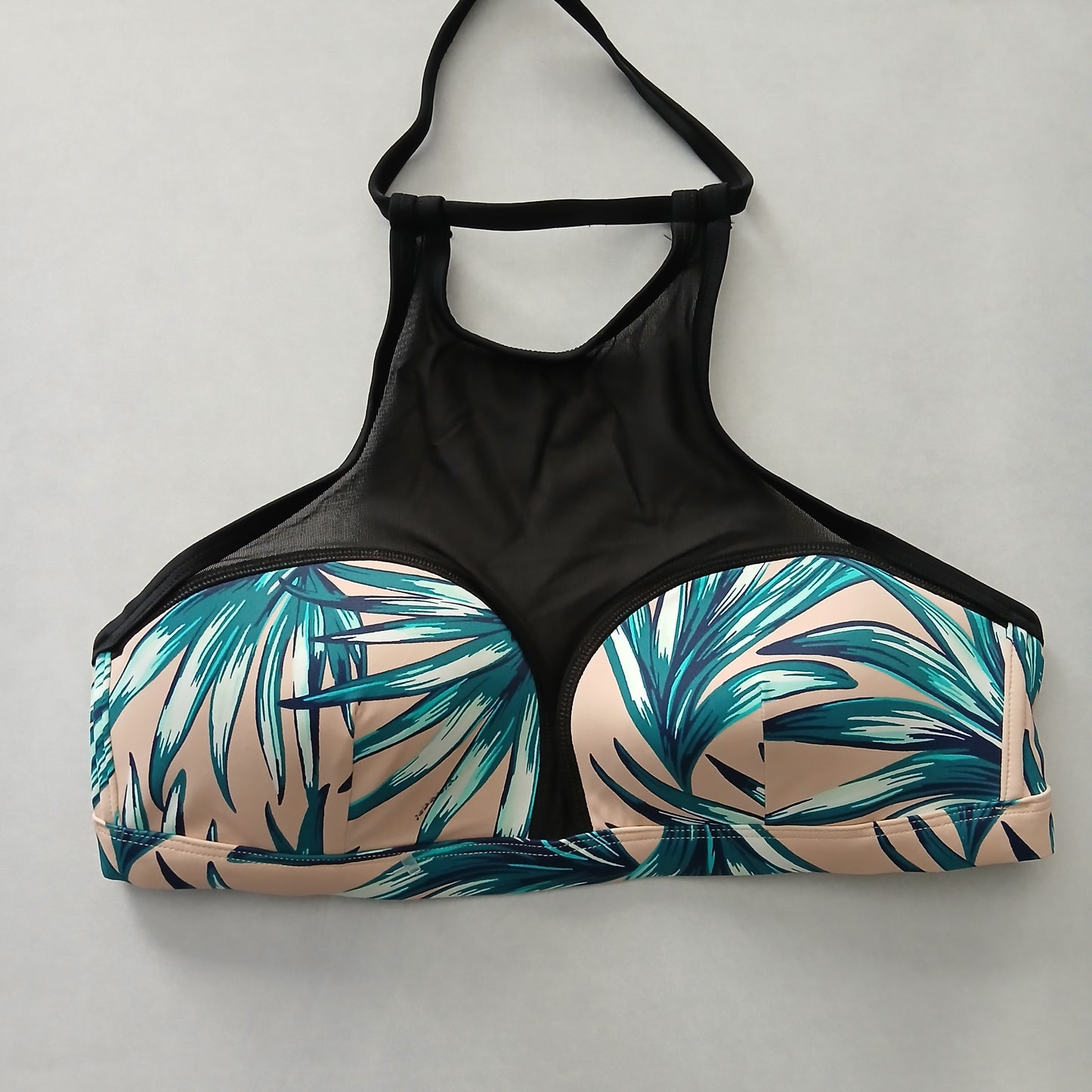 Tropical Black Y2K Swim Resort Beach PINK Victoria's Secret Bikini Top Large