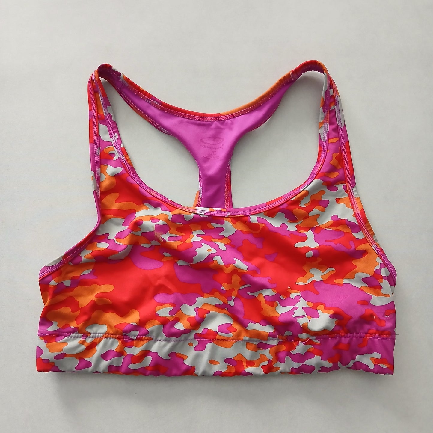 Purple Y2K VTG Sports Bra Activewear Crisscross Yoga Fitness Camo Top Large