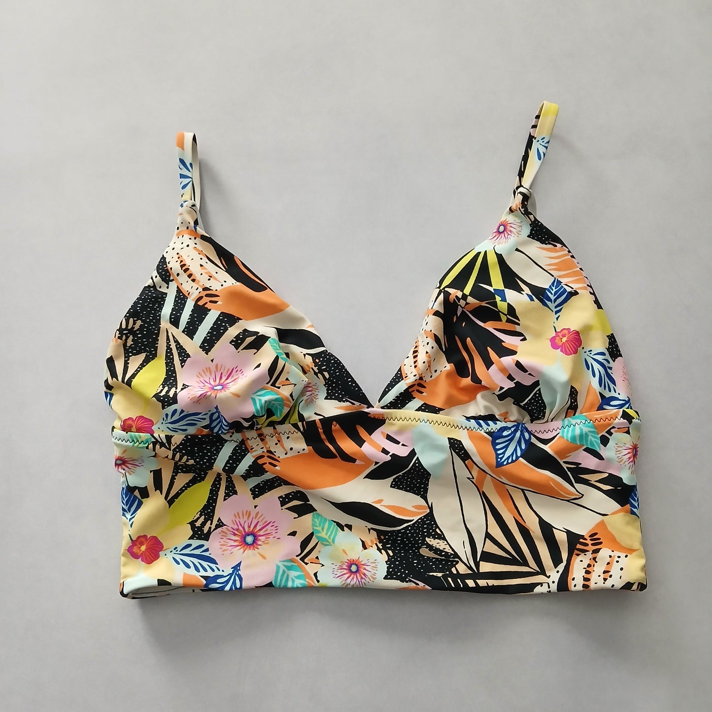 Black Y2K VTG Swim Tropical Resort Beach Grunge Goth Vacation Bikini Top Large