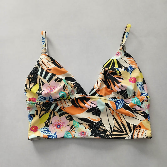 Black Y2K VTG Swim Tropical Resort Beach Grunge Goth Vacation Bikini Top Large