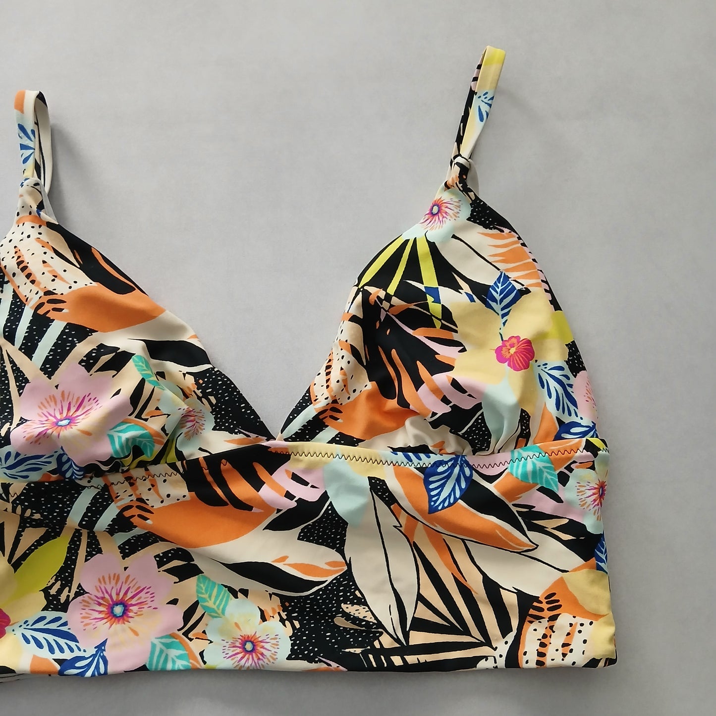 Black Y2K VTG Swim Tropical Resort Beach Grunge Goth Vacation Bikini Top Large