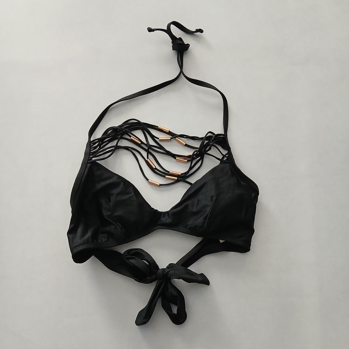 Black Y2K VTG Swim Tropical Resort Beach Grunge Goth Vacation Bikini Top Large