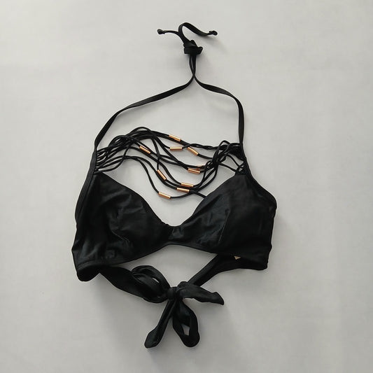 Black Y2K VTG Swim Tropical Resort Beach Grunge Goth Vacation Bikini Top Large