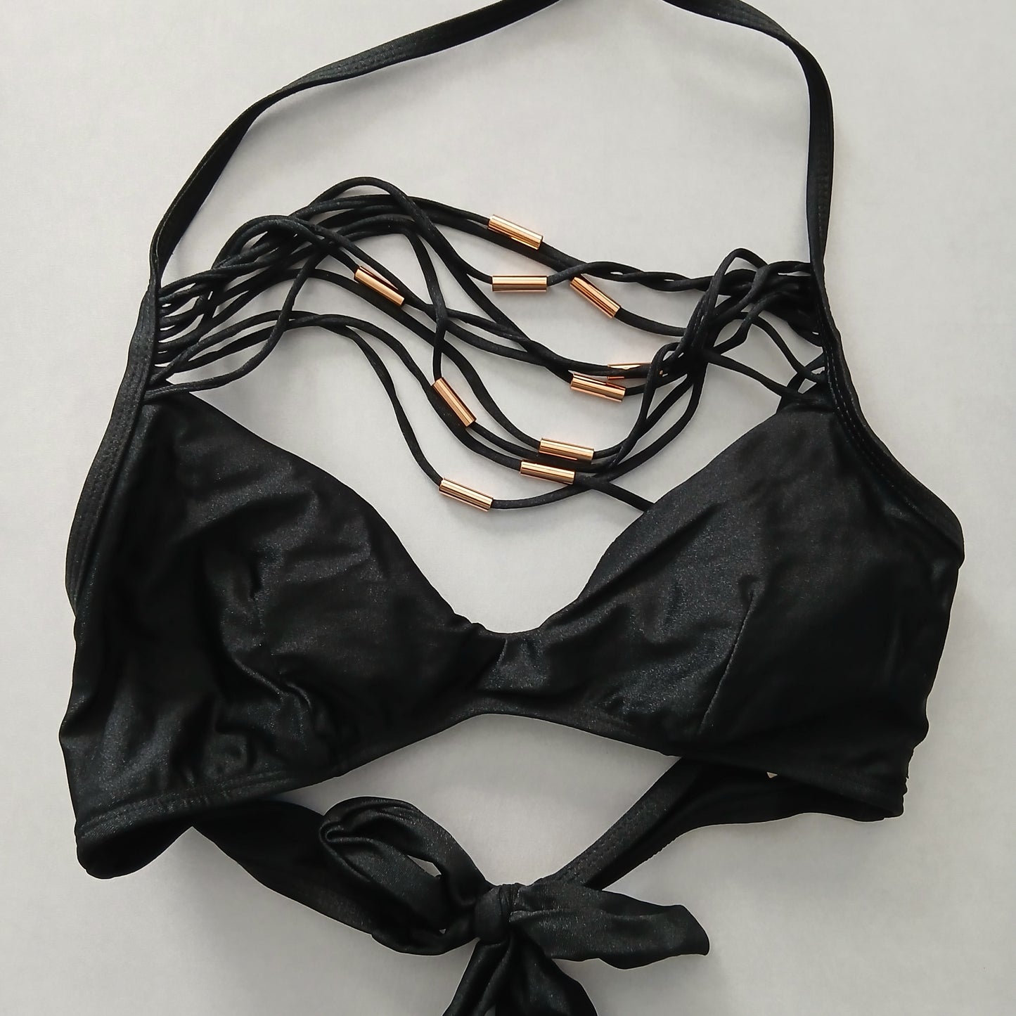 Black Y2K VTG Swim Tropical Resort Beach Grunge Goth Vacation Bikini Top Large