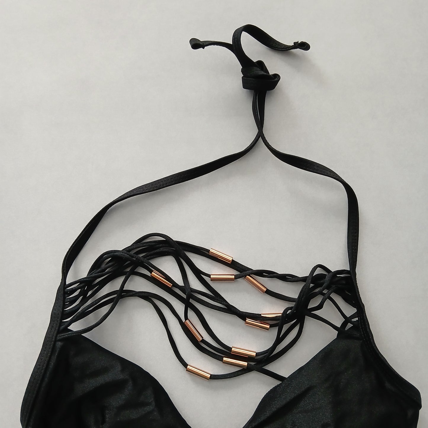 Black Y2K VTG Swim Tropical Resort Beach Grunge Goth Vacation Bikini Top Large
