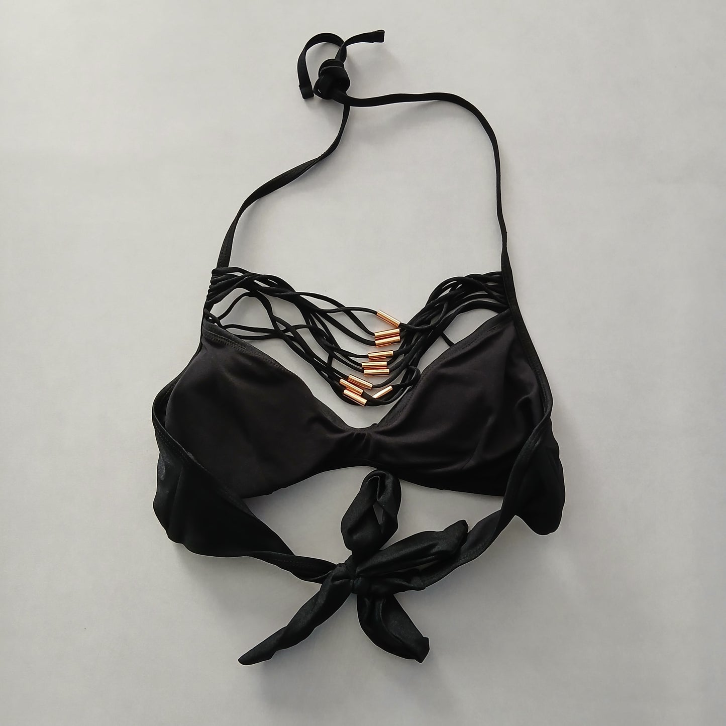 Black Y2K VTG Swim Tropical Resort Beach Grunge Goth Vacation Bikini Top Large