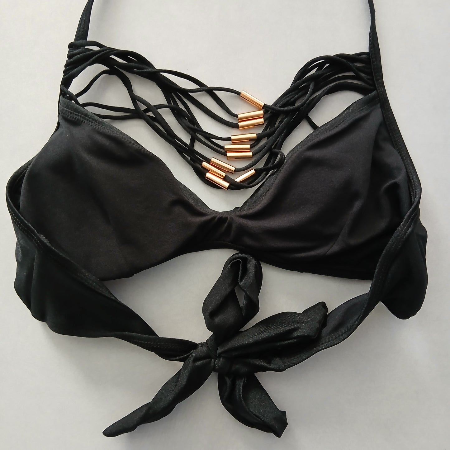 Black Y2K VTG Swim Tropical Resort Beach Grunge Goth Vacation Bikini Top Large