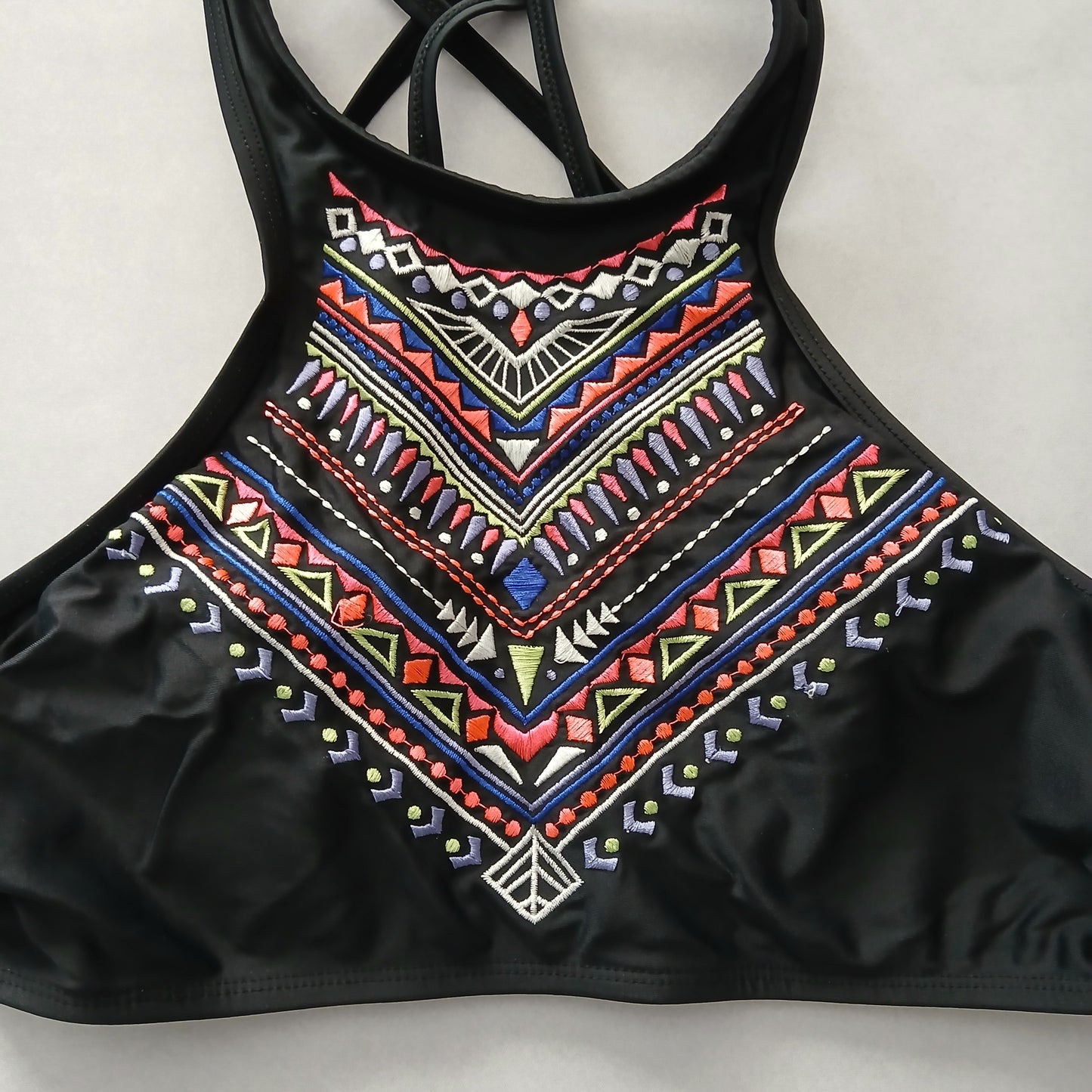 Black Y2K VTG Swim Tropical Resort Beach Grunge Goth Vacation Bikini Top Large