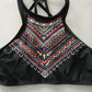 Black Y2K VTG Swim Tropical Resort Beach Grunge Goth Vacation Bikini Top Large