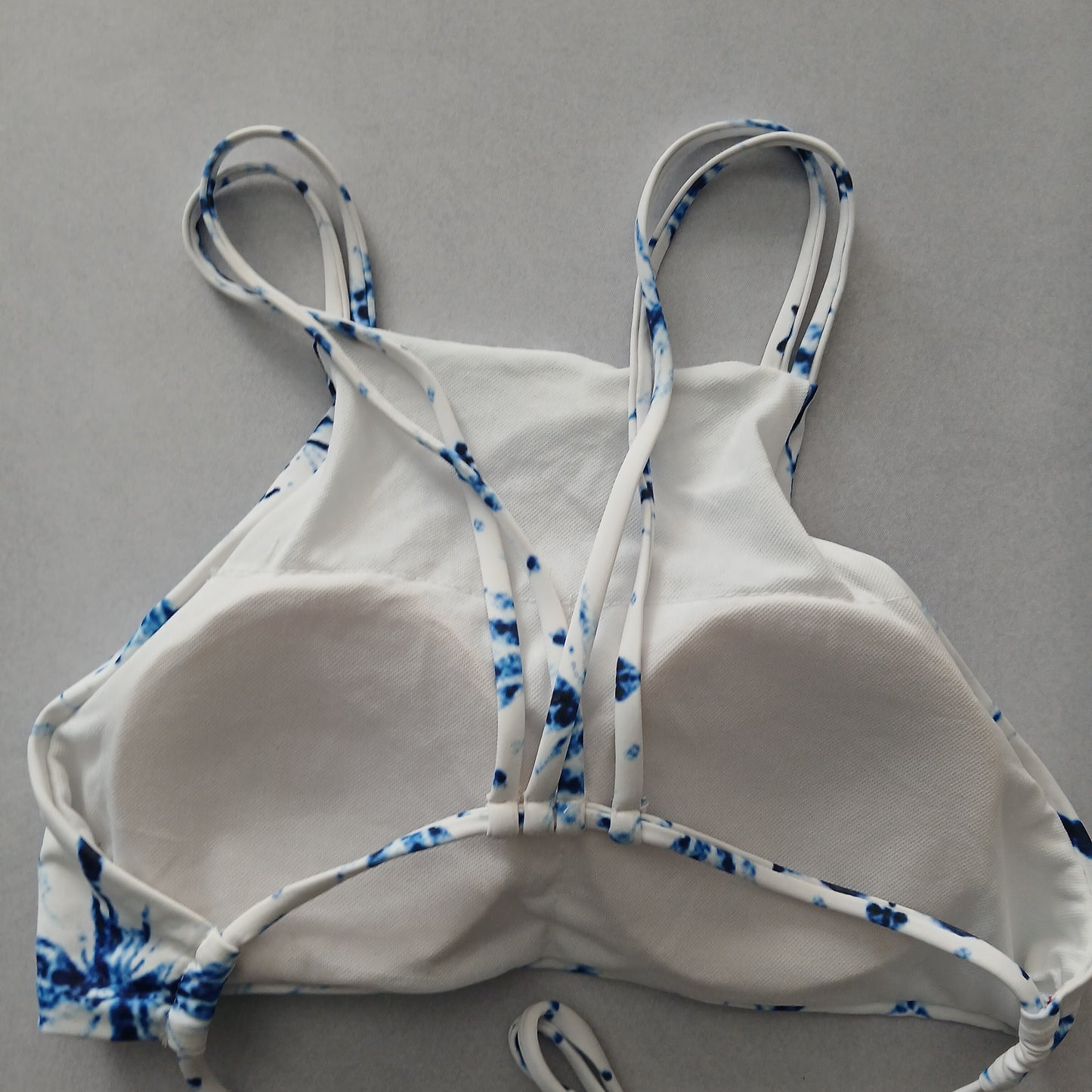 White Boho Y2K VTG Swim Tropical Resort Beach Tie Dye Vacation Bikini Top Large