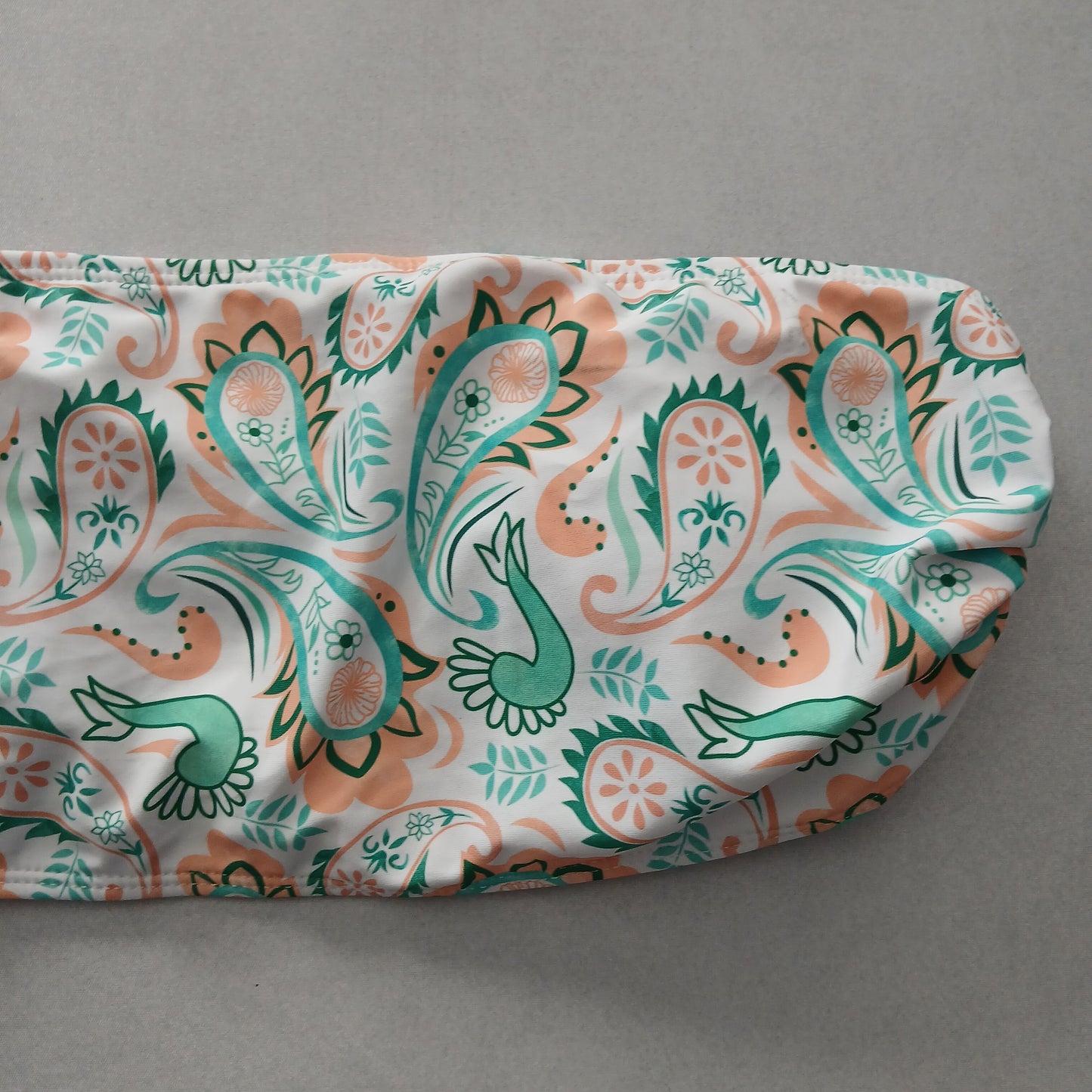 White Y2K VTG Bandeau Swimwear Tropical Paisley Beach Vacation Bikini Top Large