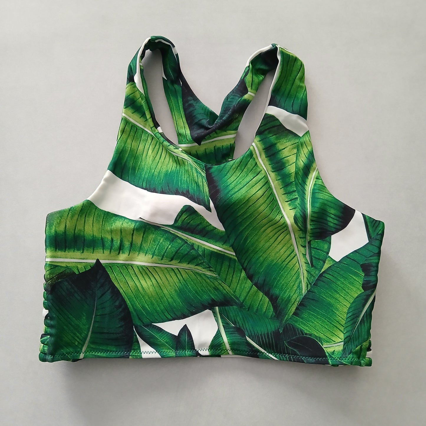 Green Boho Y2K VTG Swim Tropical Resort Beach Stripe Vacation Bikini Top Large