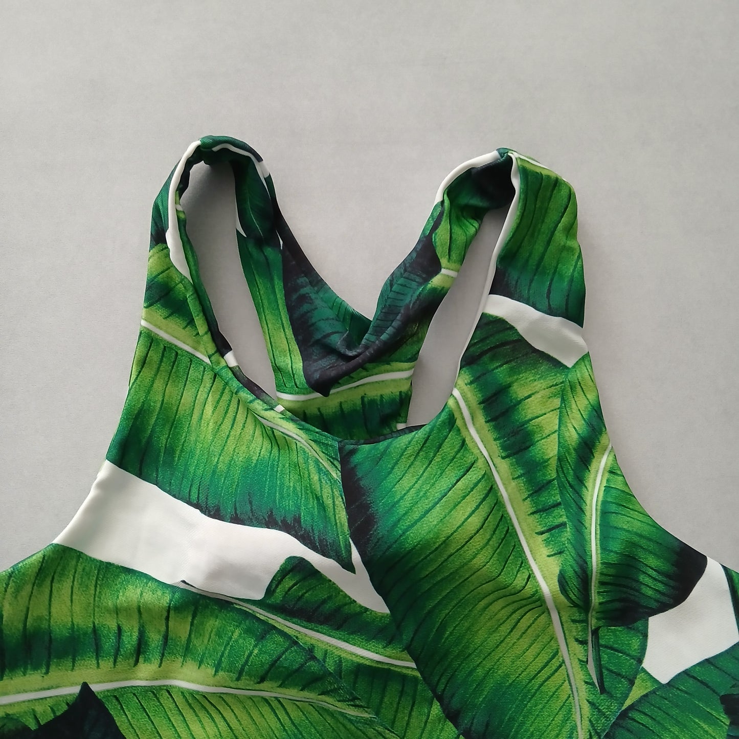 Green Boho Y2K VTG Swim Tropical Resort Beach Stripe Vacation Bikini Top Large