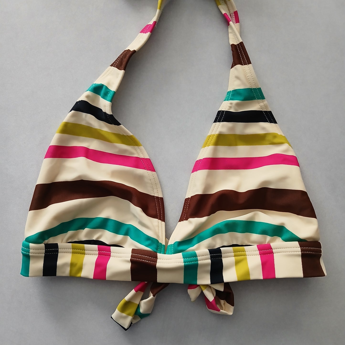 Pink Boho Y2K VTG Swim Tropical Resort Beach Stripe Vacation Bikini Top Large