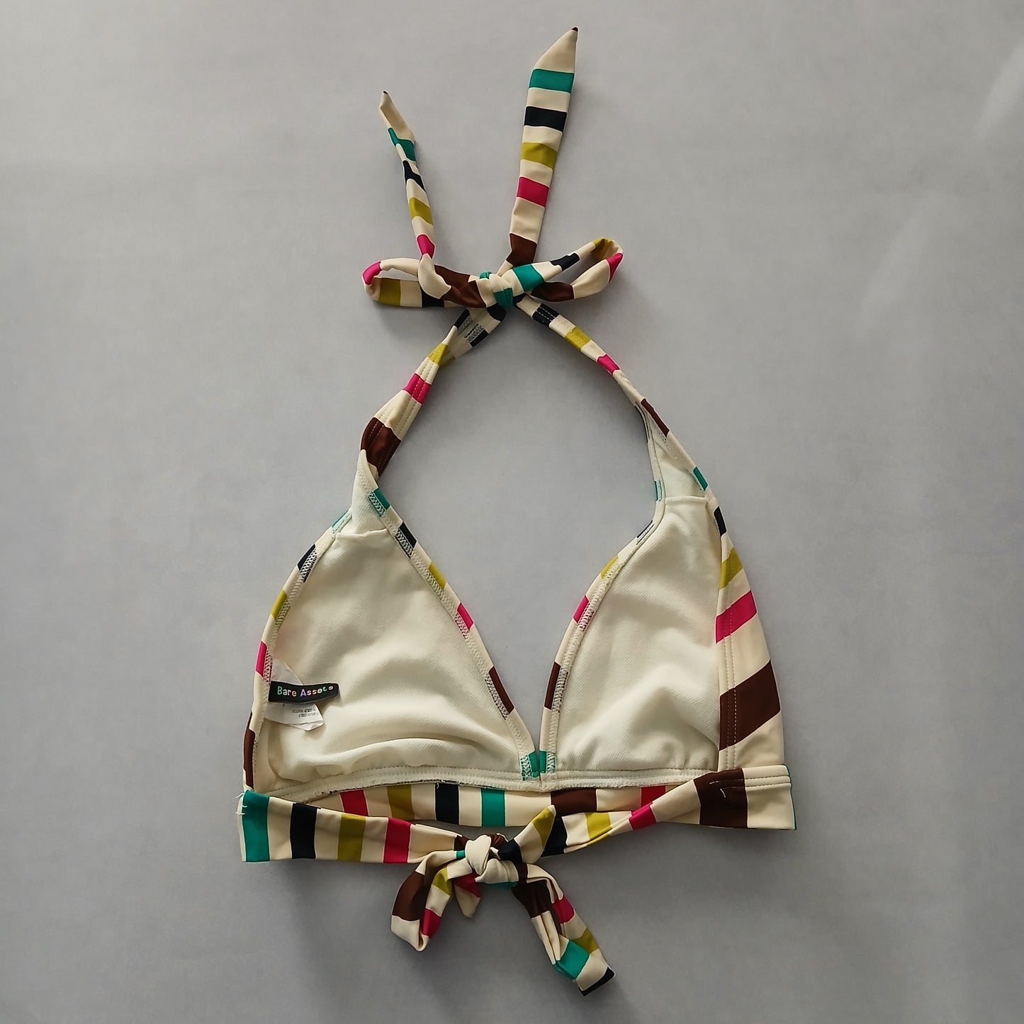 Pink Boho Y2K VTG Swim Tropical Resort Beach Stripe Vacation Bikini Top Large