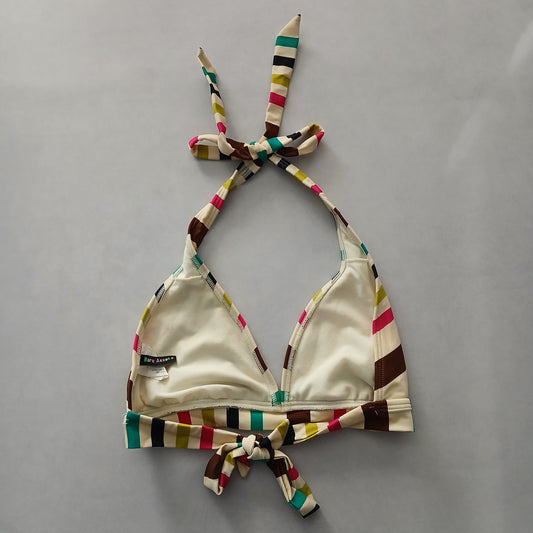 Pink Boho Y2K VTG Swim Tropical Resort Beach Stripe Vacation Bikini Top Large