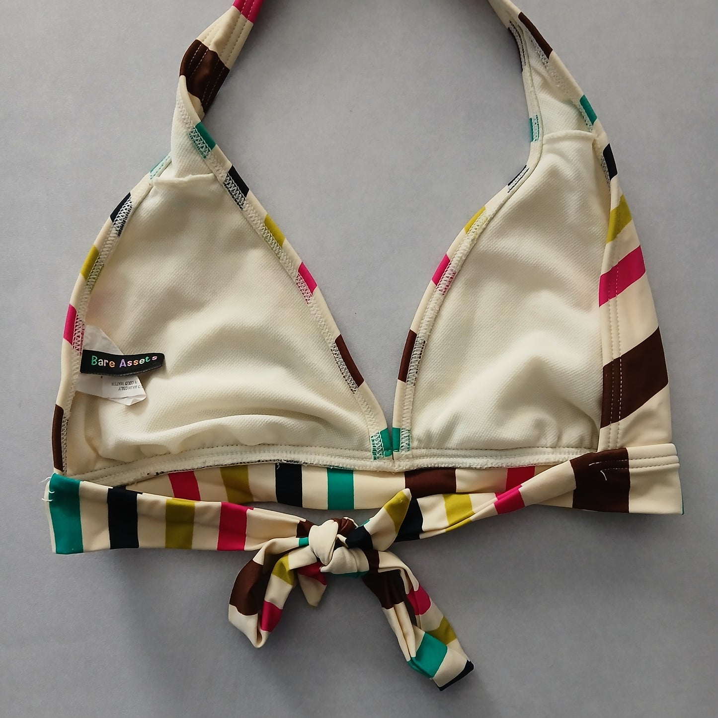 Pink Boho Y2K VTG Swim Tropical Resort Beach Stripe Vacation Bikini Top Large
