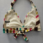 Pink Boho Y2K VTG Swim Tropical Resort Beach Stripe Vacation Bikini Top Large