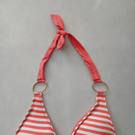 Pink Boho Y2K VTG Swim Tropical Resort Beach Stripe Vacation Bikini Top Large