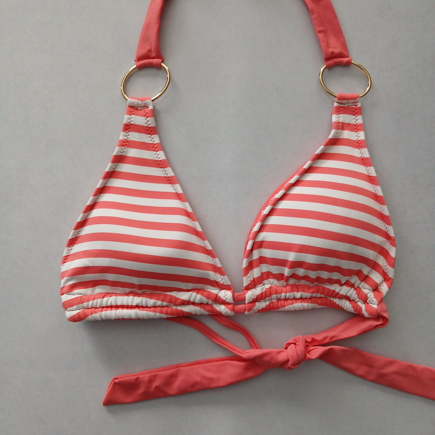 Pink Boho Y2K VTG Swim Tropical Resort Beach Stripe Vacation Bikini Top Large