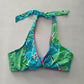 Blue Boho Y2K VTG Swim Tropical Resort Beach Floral Vacation Bikini Top Large 36D/DD