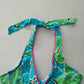 Blue Boho Y2K VTG Swim Tropical Resort Beach Floral Vacation Bikini Top Large 36D/DD