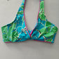Blue Boho Y2K VTG Swim Tropical Resort Beach Floral Vacation Bikini Top Large 36D/DD