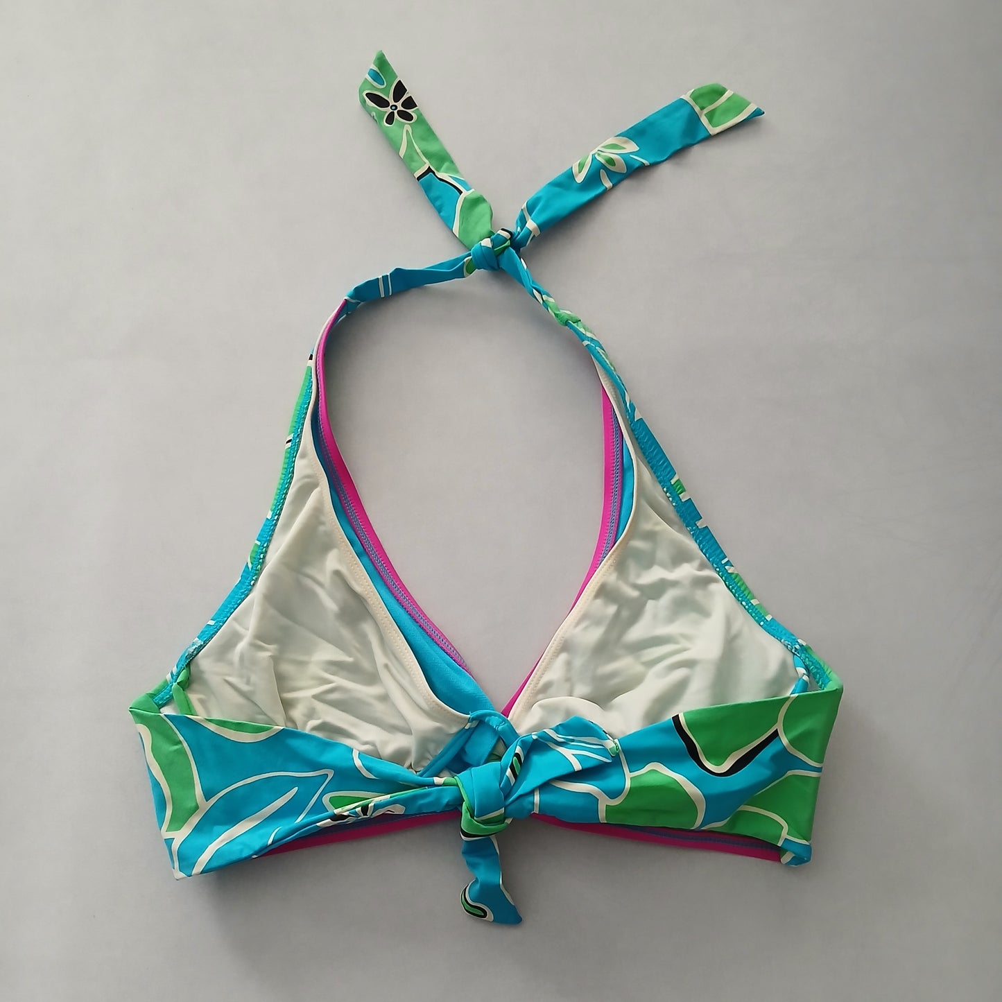 Blue Boho Y2K VTG Swim Tropical Resort Beach Floral Vacation Bikini Top Large 36D/DD