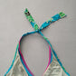 Blue Boho Y2K VTG Swim Tropical Resort Beach Floral Vacation Bikini Top Large 36D/DD