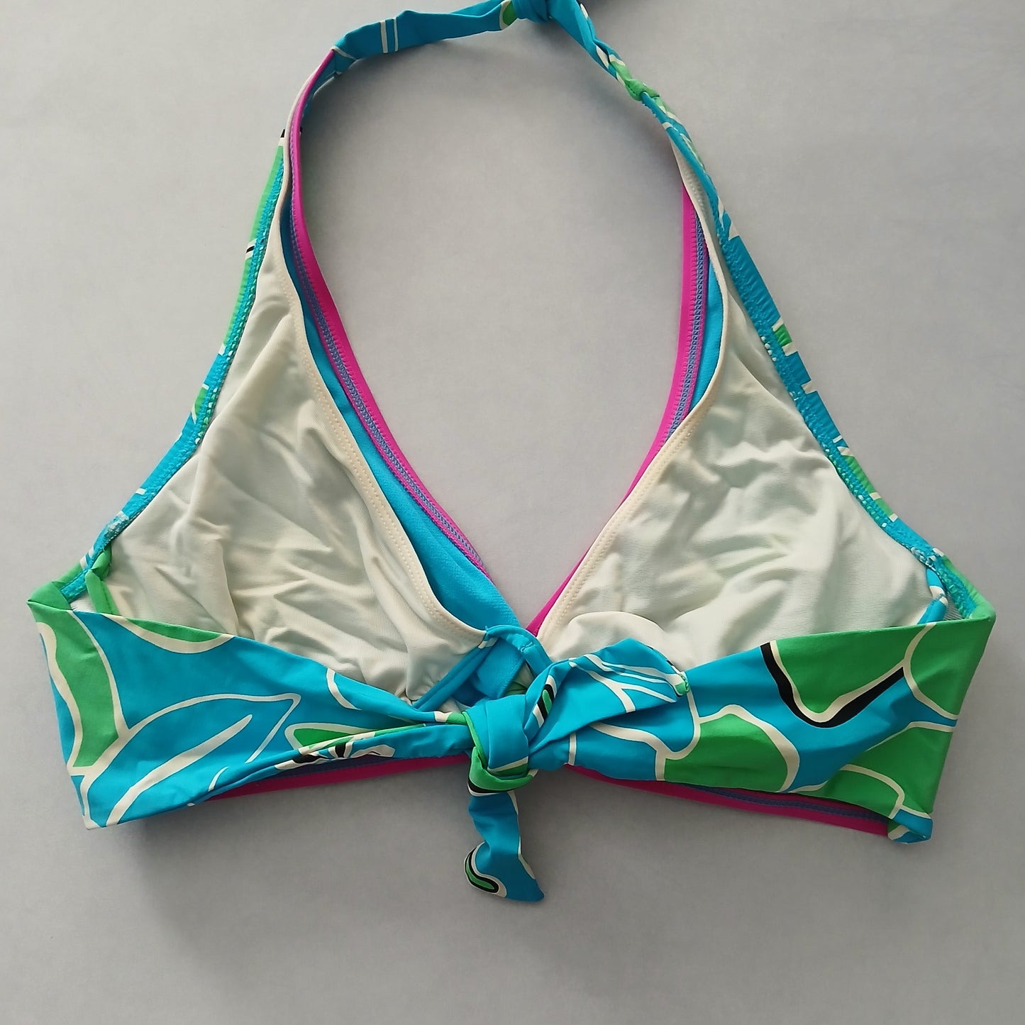 Blue Boho Y2K VTG Swim Tropical Resort Beach Floral Vacation Bikini Top Large 36D/DD