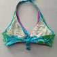 Blue Boho Y2K VTG Swim Tropical Resort Beach Floral Vacation Bikini Top Large 36D/DD