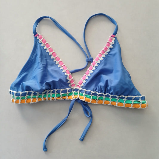 Blue Boho Y2K VTG Swimwear Tropical Resort Beach Vacation Bikini Top Large