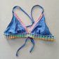 Blue Boho Y2K VTG Swimwear Tropical Resort Beach Vacation Bikini Top Large